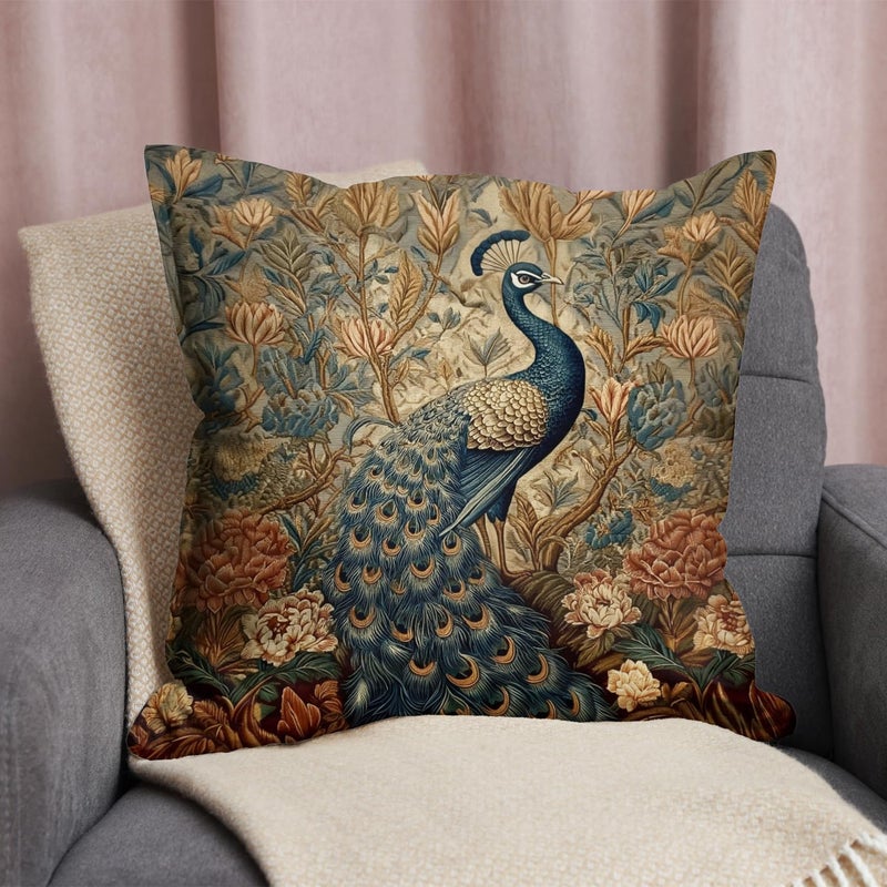 RBAFAO William Morris Inspired Abstract Vintage Floral Design Throw Pillow Covers Home Decor Art Pillowcase Cushion Cover for Bed Sofa Living Room, Car Indoor and Outdoor (Peacock, 18x18inches) - Image 3